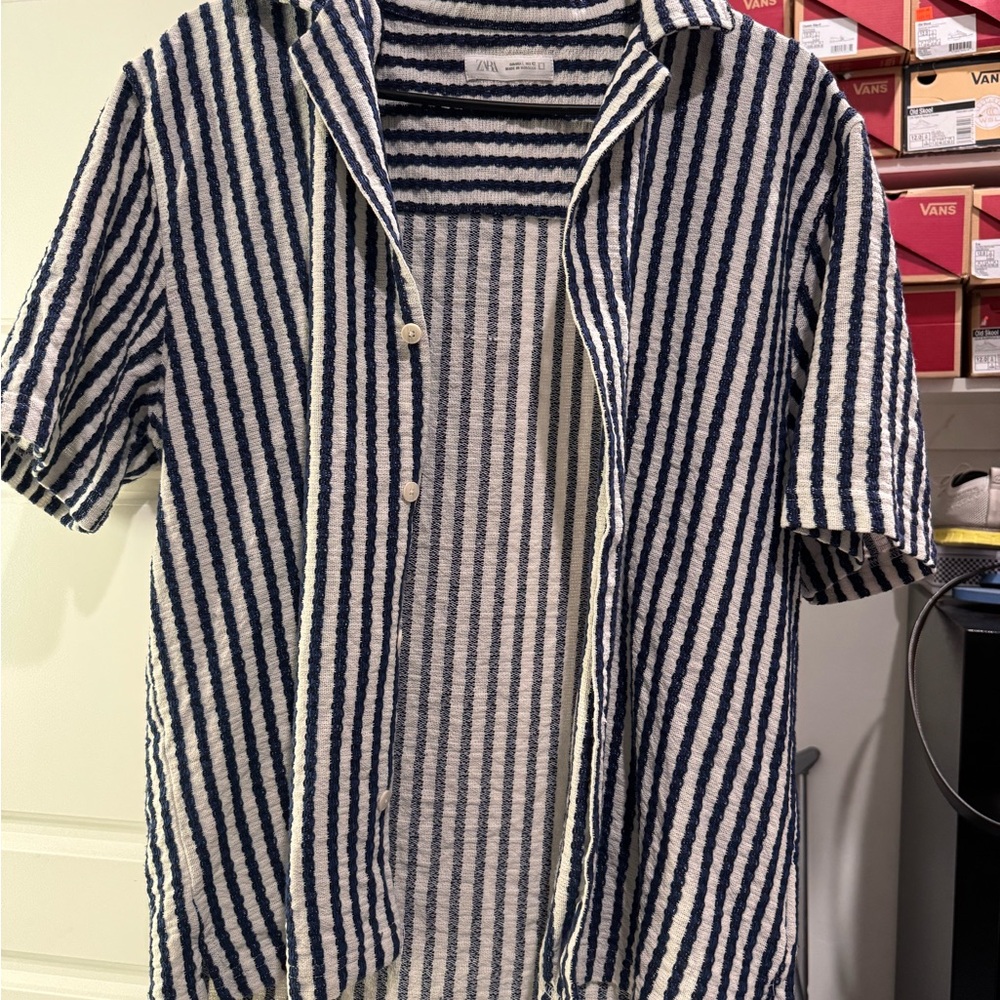 Zara Navy and White Striped Knit Top